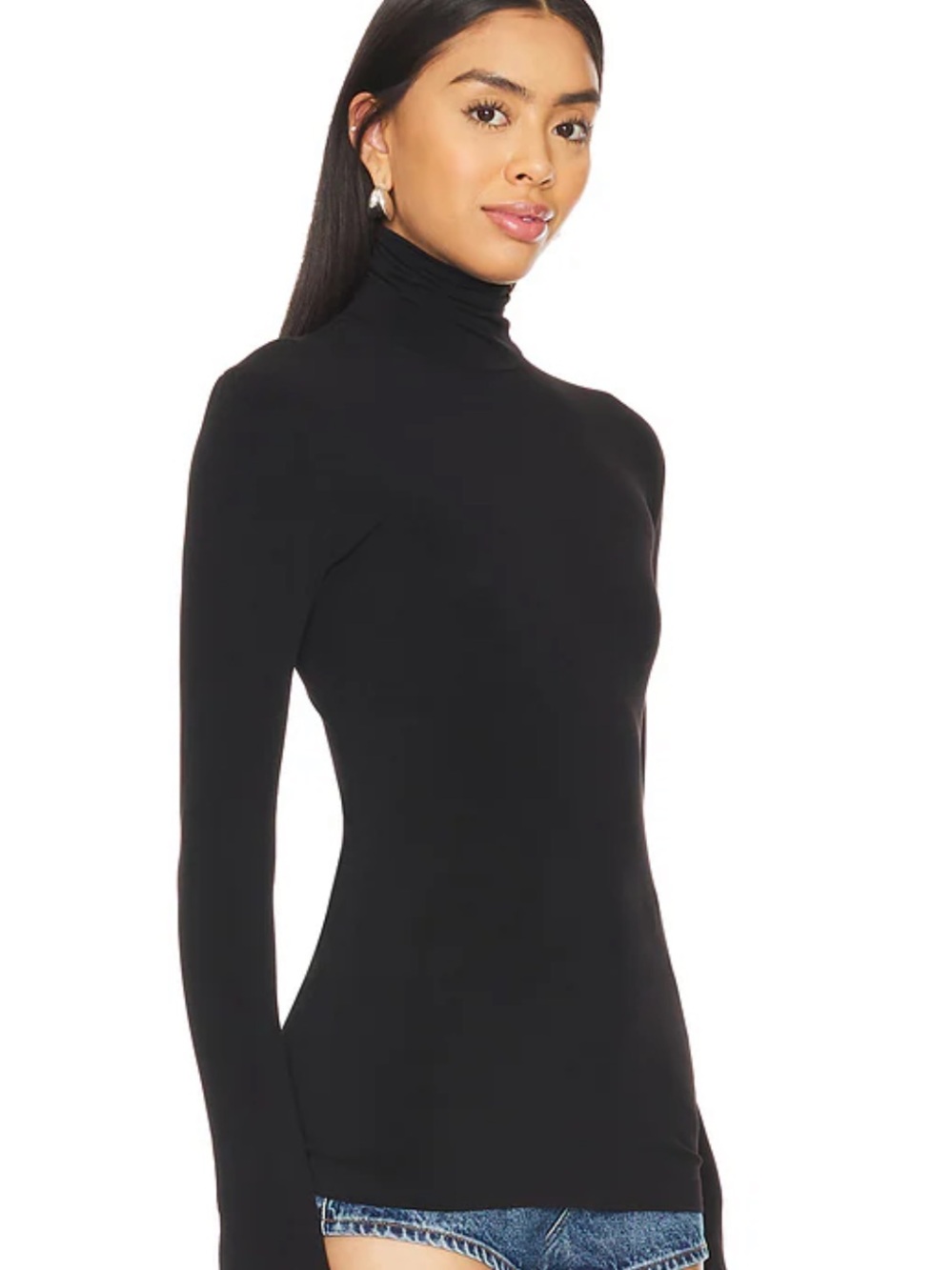 Norma Kamali slim fit long sleeve black turtleneck soft stretchy jersey knit